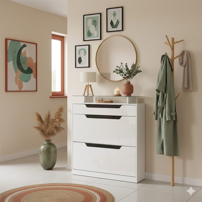 Zapatero essenza melamina blanco 89x23x96cm con 16 pares