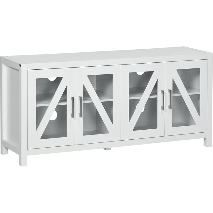 Mueble de tv homcom mdf, vidrio templado blanco 130x35x60 cm