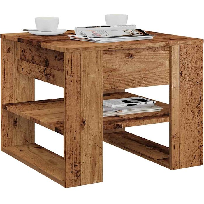 Mesa de centro madera vieja 55,5x55x45 cm madera de ingeniería