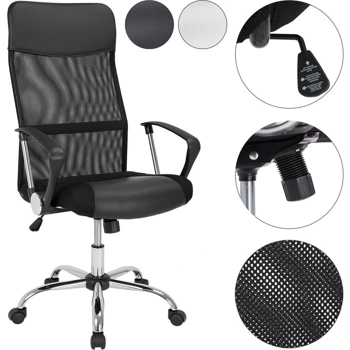 Silla de oficina de malla negra y cuero pu respaldo alto ergonómico