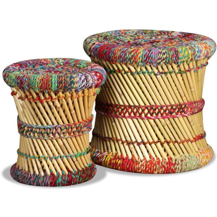 Taburetes con detalles chindi 2 unidades bambú multicolor vidaxl