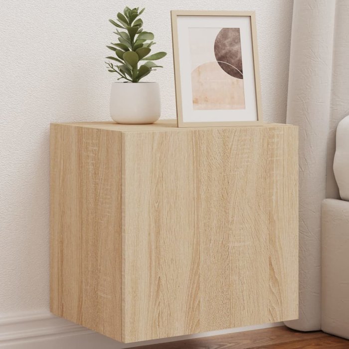 Vidaxl muebles de tv pared luces led 2 uds roble sonoma 40,5x35x40 cm