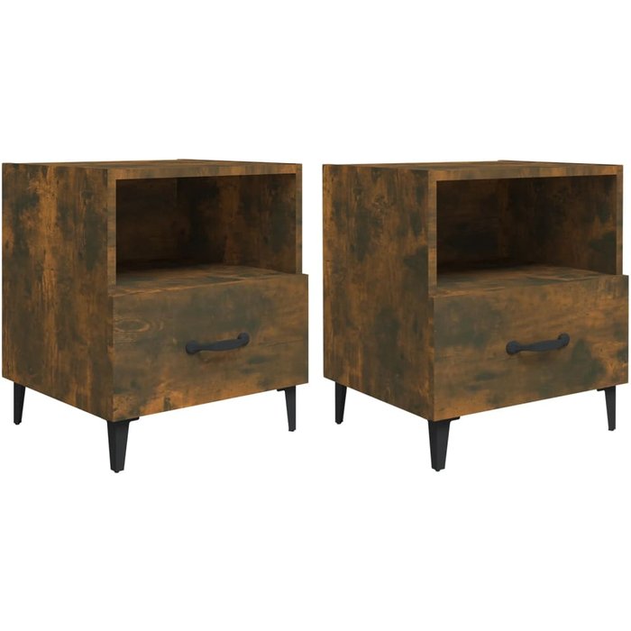 Mesita de noche 2 uds madera contrachapada color roble ahumado - comfortxl