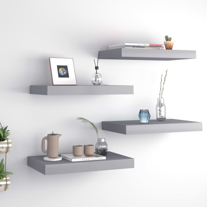 Estantes flotantes de pared 4 piezas mdf gris 40x23x3,8 cm