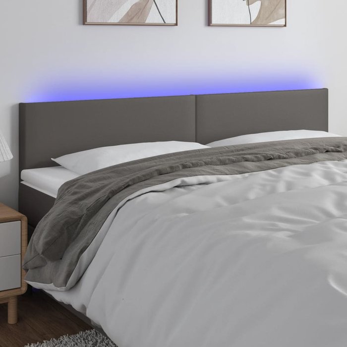Cabecero con led cuero sintético gris 200x5x78/88 cm - comfortxl