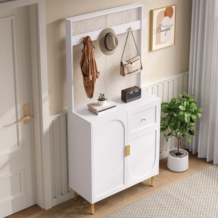 Conjunto de armario con 1 cajón/2 puertas, mdf, 80 x 175,5 x 35 cm, blanco