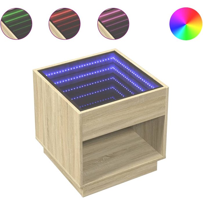 Mesa de centro led infinity de roble sonoma 50x50x50 cm - comfortxl