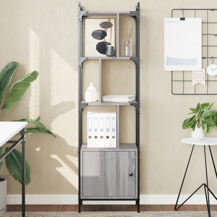 Librería con puerta gris sonoma, 44,5 x 30 x 154,5 cm - pangivo