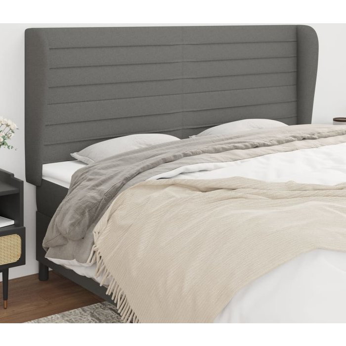 Cabecero con orejas de tela gris oscuro 203x23x118/128 cm vidaxl