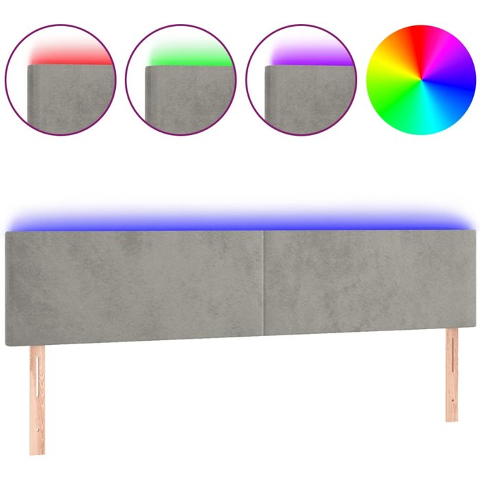Cabecero cama - mueble cabecero con led de terciopelo gris claro 180x5x78/88 cm