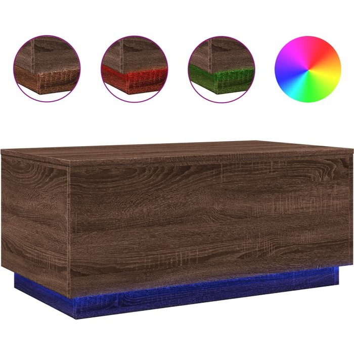 Mesa de centro con luces led en roble marrón 90x50x40 cm - comfortxl