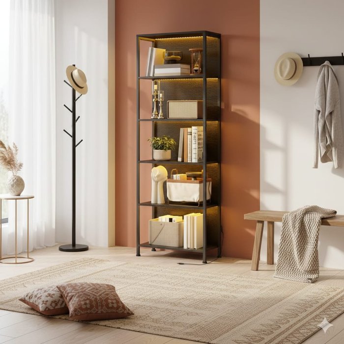 Estantería essenza led 7 colores negro 60x30x179 cm 5 niveles industrial