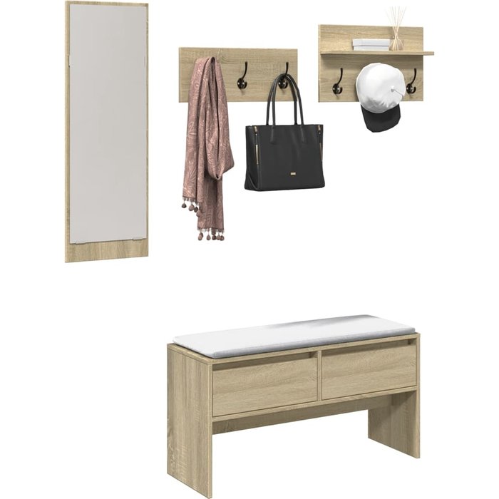 Muebles de recibidor 4 piezas madera de ingeniería roble