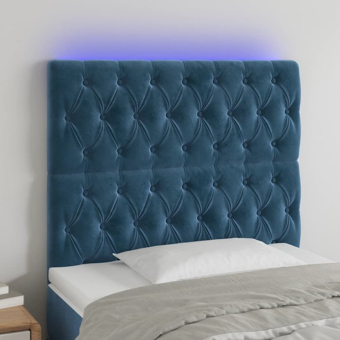 Cabecero con luces led terciopelo azul oscuro 90x7x118/128 cm