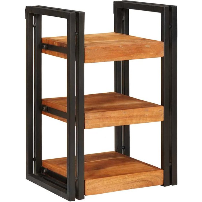 Mesita de noche marrón y negra, madera maciza de acacia.