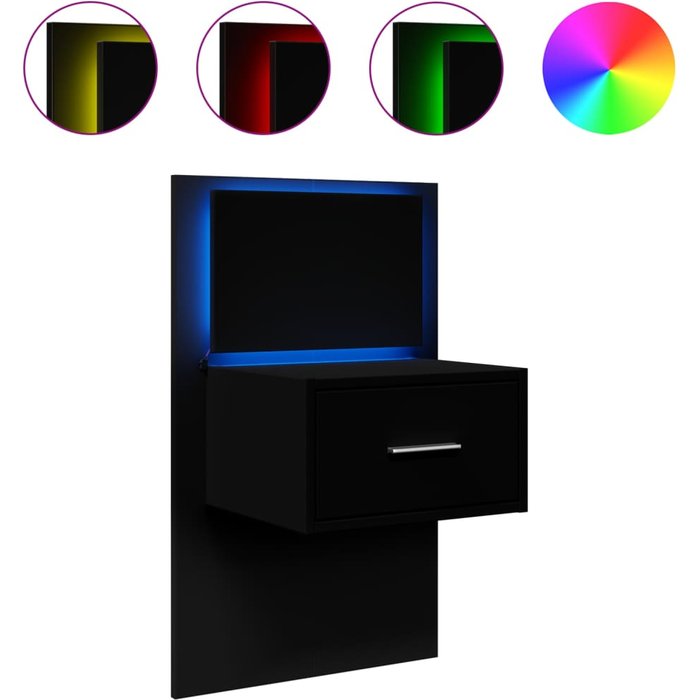 Mesita de noche,mesilla de noche de pared con luces led negro cfw685947