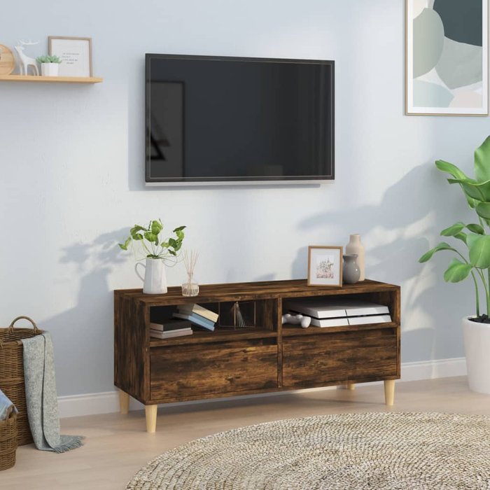 Mueble de tv madera contrachapada roble ahumado 100x34,5x44,5cm - comfortxl