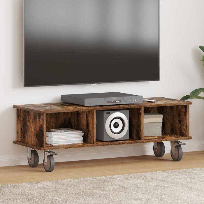Mueble de tv de roble ahumado, 100 x 35 x 35 cm, madera de ingeniería