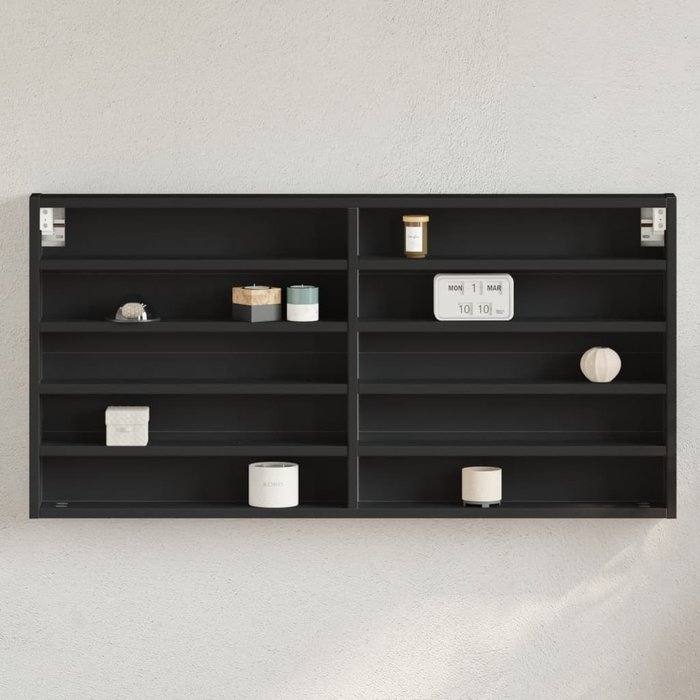 Vitrina negra de madera contrachapada 100x8,5x50 cm