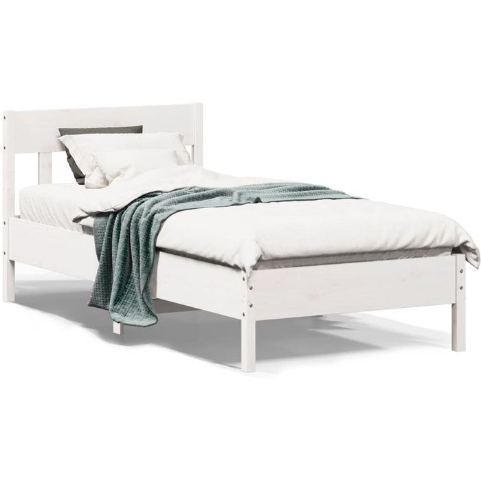 Estructura de cama con cabecero blanco 90x190cm madera maciza de pino
