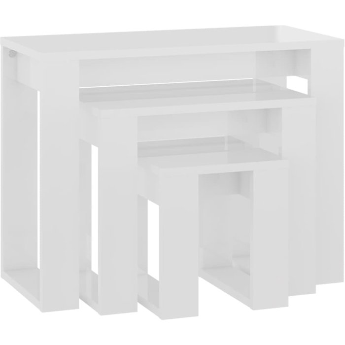 Mesas apilables 3 piezas madera contrachapada blanco brillante - comfortxl