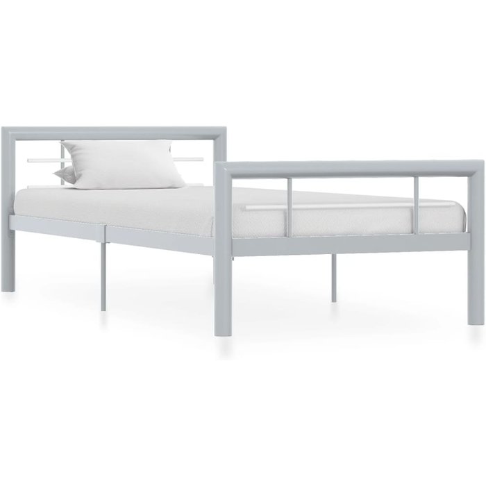 Estructura de cama sin colchón metal gris y blanco 100x200 cm