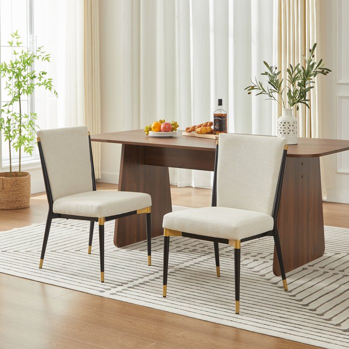 Juego de 2 sillas de comedor, patas de altura regulable, tela, beige