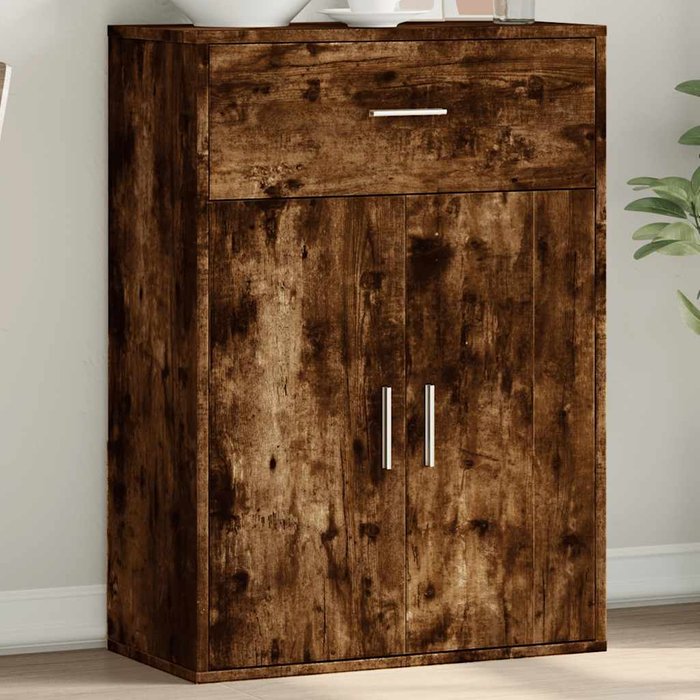 Aparador de roble ahumado de 60x30x84 cm, fabricado en madera de ingeniería.