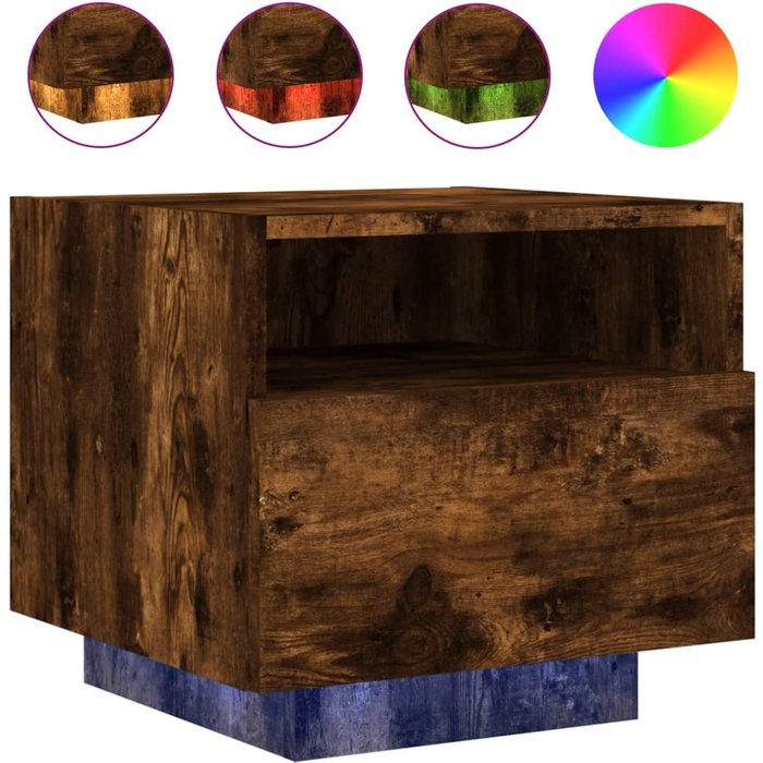 Mesita de noche con luces led roble ahumado 40x39x37 cm