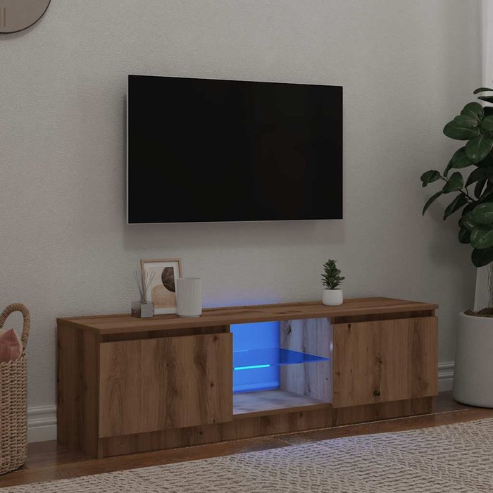 Mueble de tv luces led madera roble artisan 120x30x36 cm