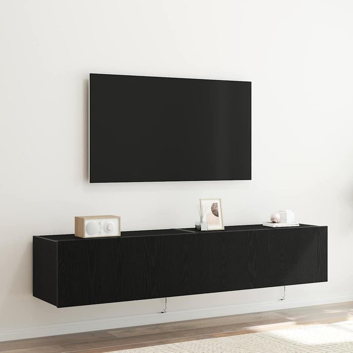 Mueble de tv montado en la pared con led 2 pcs roble negro vidaxl