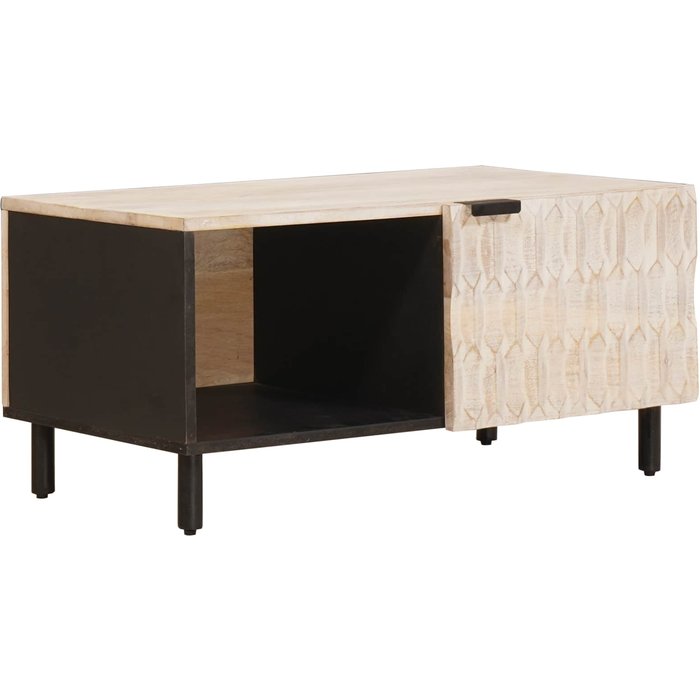 Mesa de centro blanca, 80 x 50 x 40 cm, madera maciza de mango.