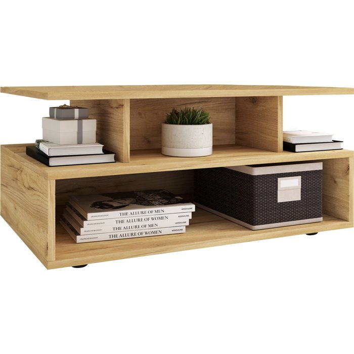 Vcm mesa auxiliar y mesa de centro esila roble de miel h. 40 x b. 80 x t. 50 cm