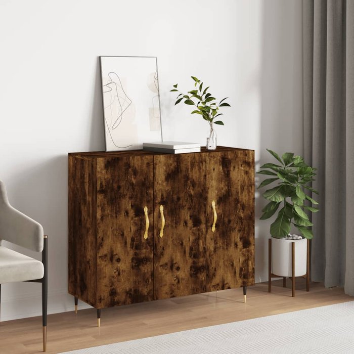 Vidaxl aparador de madera de ingeniería roble ahumado 90x34x80 cm