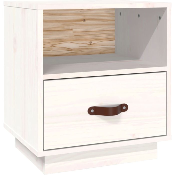 Mesita de noche blanca 40x34x45 cm madera maciza de pino