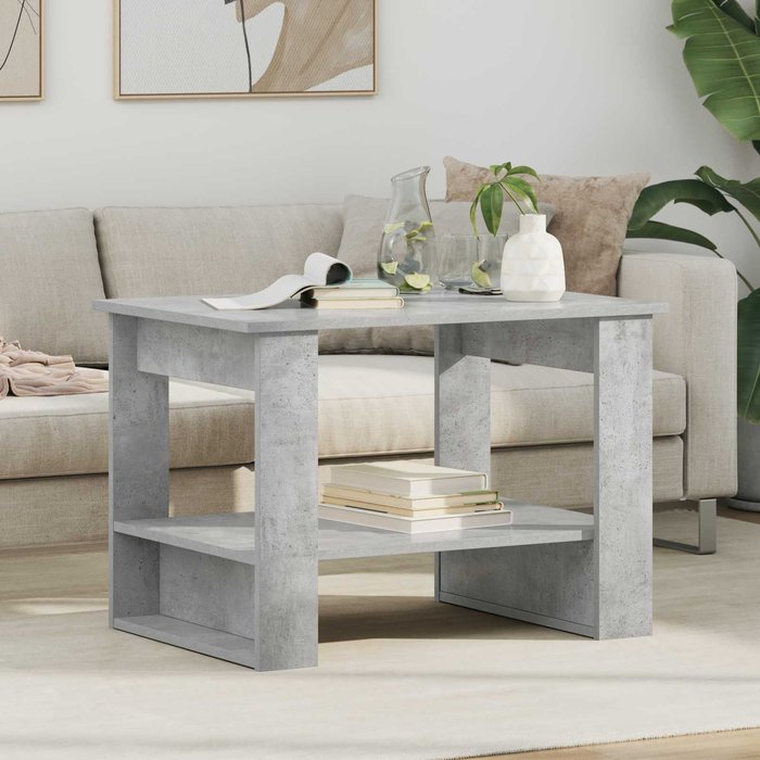 Mesa de centro, color gris hormigón, 72 x 50 x 50 cm, madera de ingeniería.