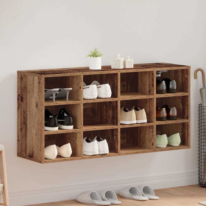 Zapatero con estante, madera antigua, 103 x 30 x 51 cm