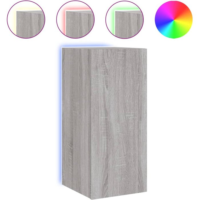 Mueble de tv de pared con luces led gris sonoma 30,5x35x70 cm - comfortxl