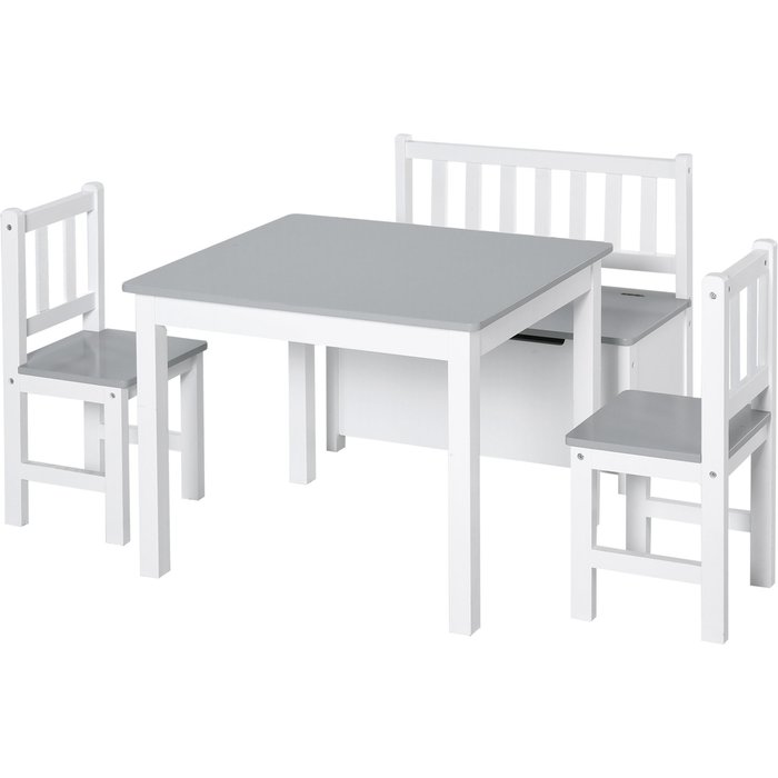 Muebles infantiles homcom mdf, madera de pino gris y blanco 60x50x48 cm