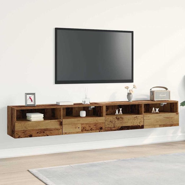 Mueble de tv de pared, 2 piezas, madera antigua, 100 x 30 x 30 cm