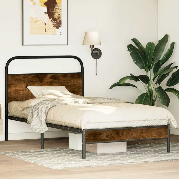 Estructura de cama sin colchón 90x200 cm madera roble ahumado vidaxl