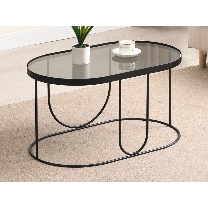 Mesa de centro de metal y vidrio ahumado - negro y transparente - pretoria