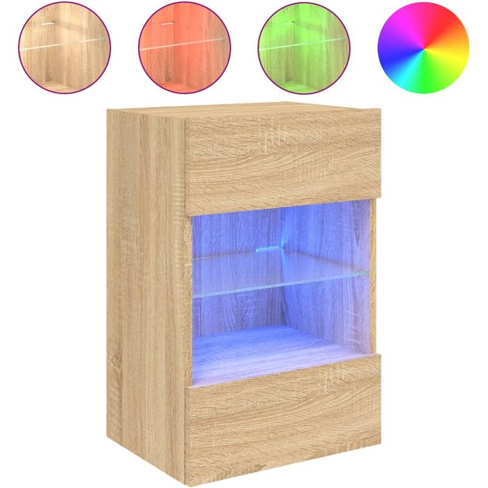 Mueble de tv de pared con iluminación led roble sonoma 40x30x60,5 cm - comfortxl