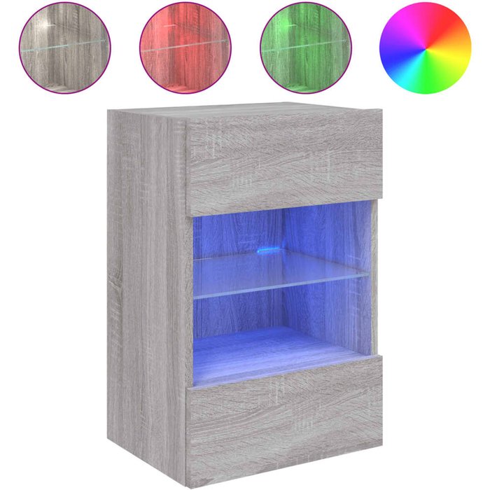 Mueble de tv de pared con luces led gris sonoma 40x30x60,5 cm - comfortxl