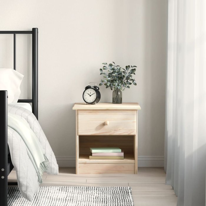 Mesita de noche alta madera maciza de pino 41x35x41 cm