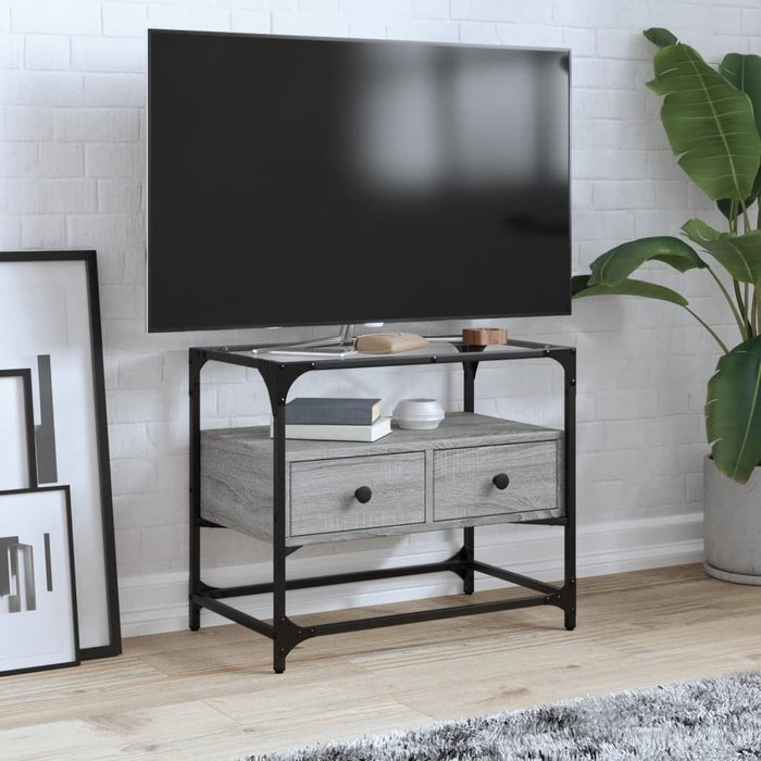 Vidaxl mueble tv cristal y madera ingeniería gris sonoma 60x35x51 cm