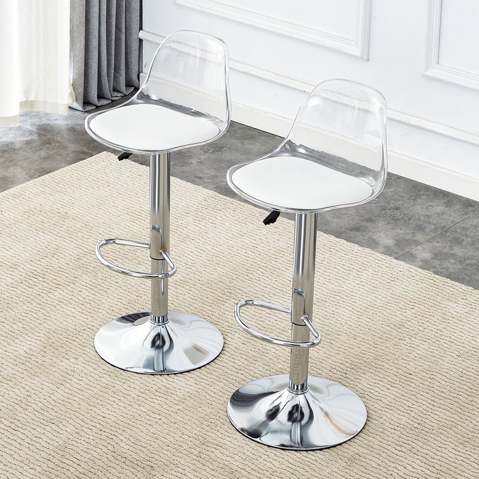Taburete de bar ajustable 82/104 cm, giratorio 360°, asiento alto, blanco