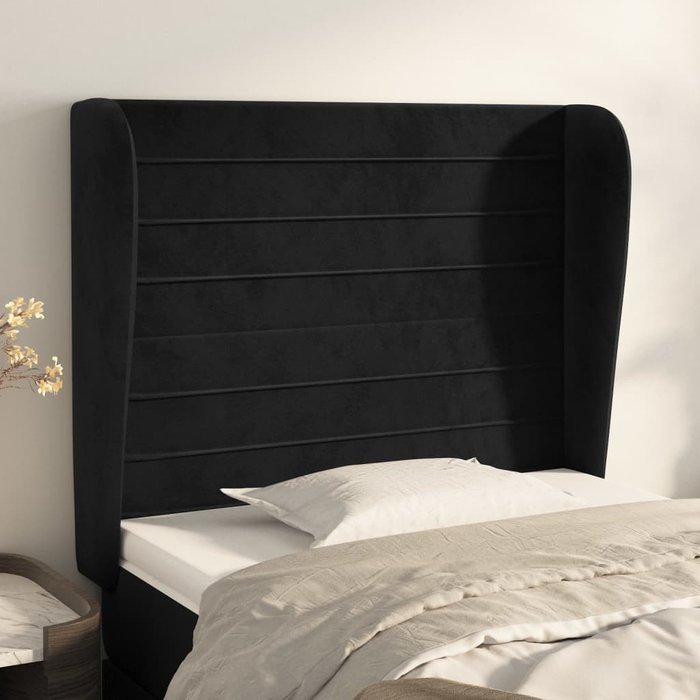 Cabecero con orejas de terciopelo negro 83x23x118/128 cm - comfortxl