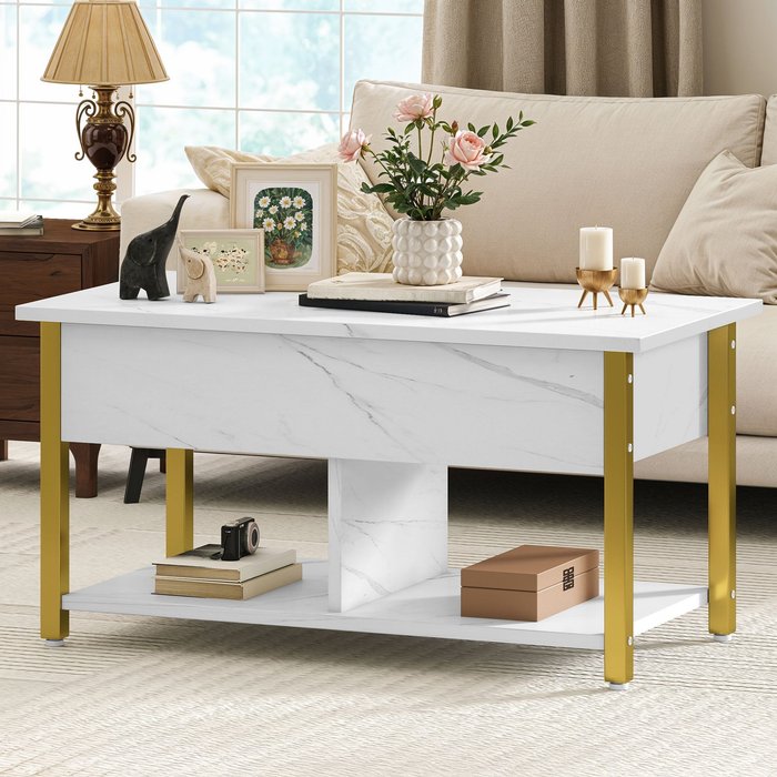 Mesa de centro balconera elevable - 90 x 47,8 x 47,5-61,7 cm - blanco