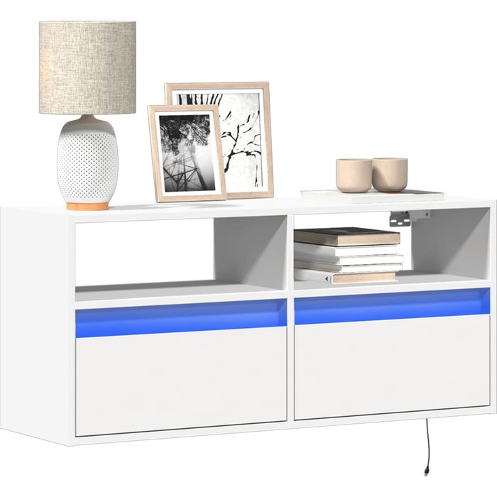 Mueble tv de pared con luces led blancas 100x31x45 cm
